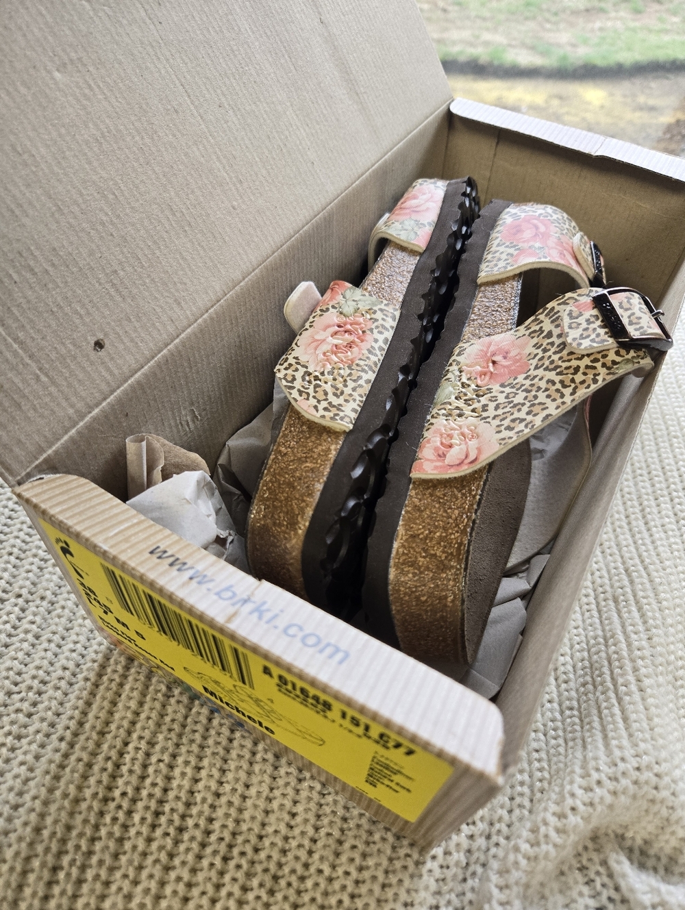 Birkenstock Birki’s Michele Leopard & Roses Print Sandals Size 38 NIB Rare - Picture 6 of 14